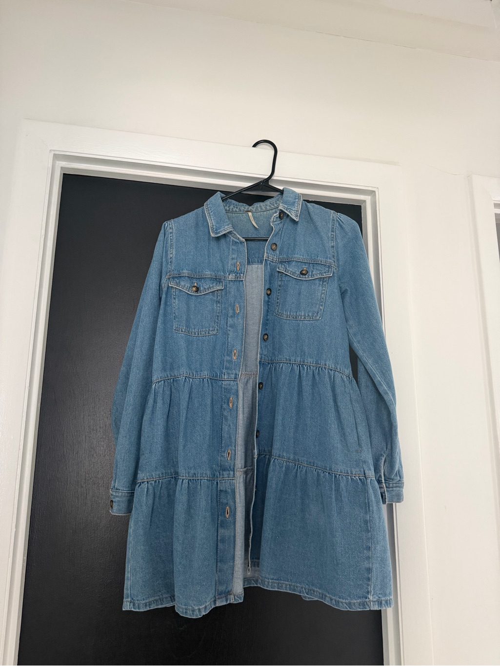 Free People Denim Tiered Shirt Dress - Light Blue